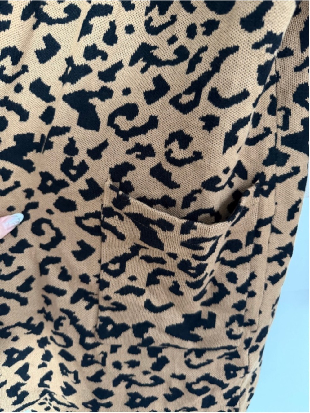 NET.153 Leopard Print Heavy Knit Blazer Jacket - Open Front Cardigan - Size L - Picture 2 of 9